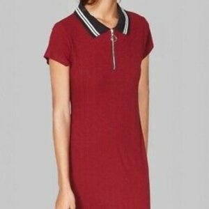 Short Sleeve Quarter-Zip Collared Ribbed Dress